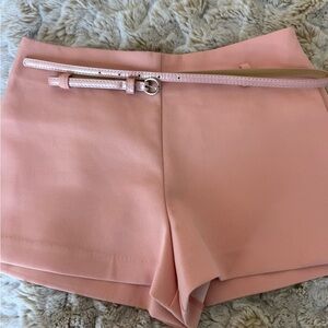 Women's Mid-Rise Pink Dress Shorts with Matching Belt
